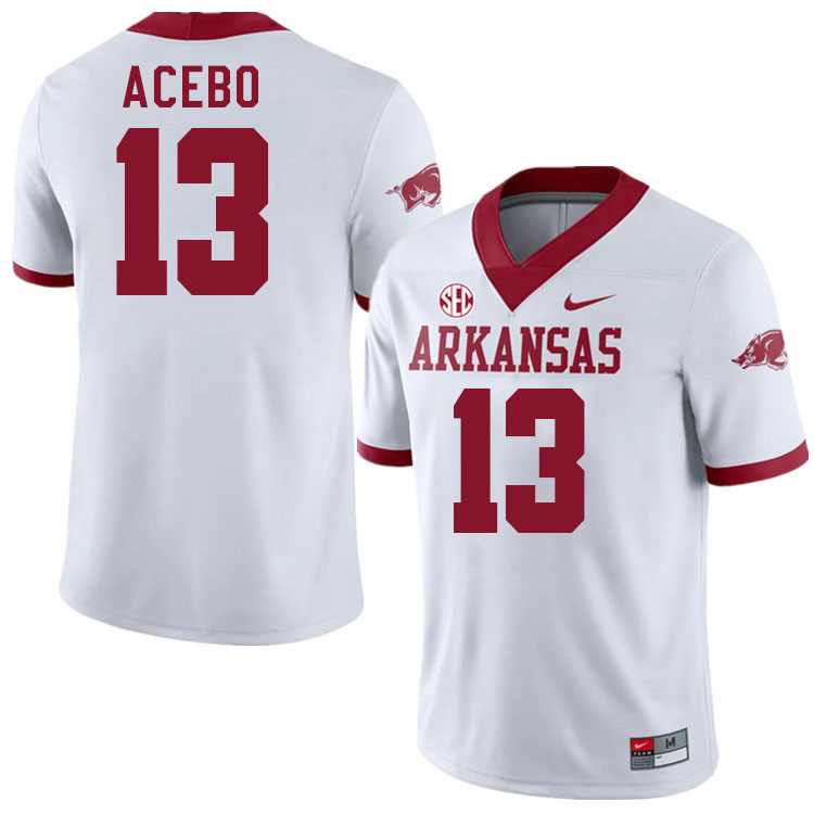 Men #13 Rykar Acebo Arkansas Razorbacks College Football Jerseys Stitched-Alternate White